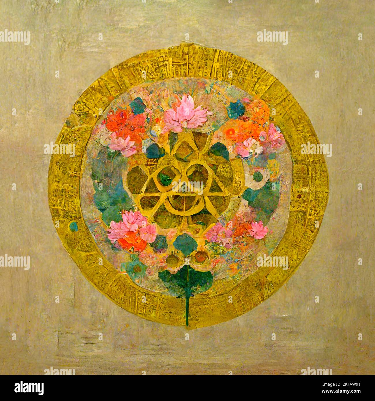 Un dipinto ornamentale ad acquerello di un antico yantra sacro Foto Stock