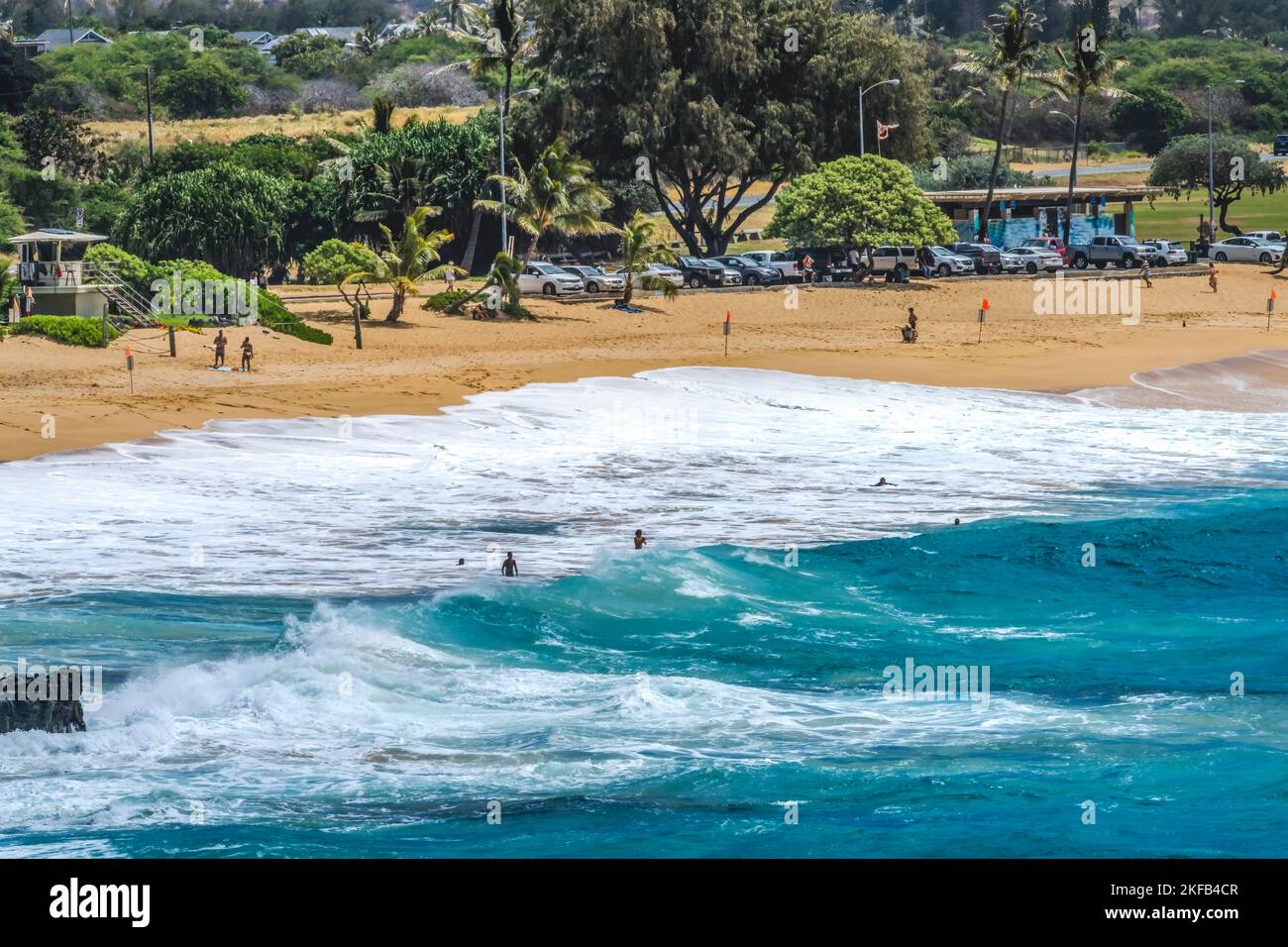 Colorful Sandy Beach Honolulu Oahu Hawaii Sandy una delle migliori spiagge per il body surf a Oahu Foto Stock