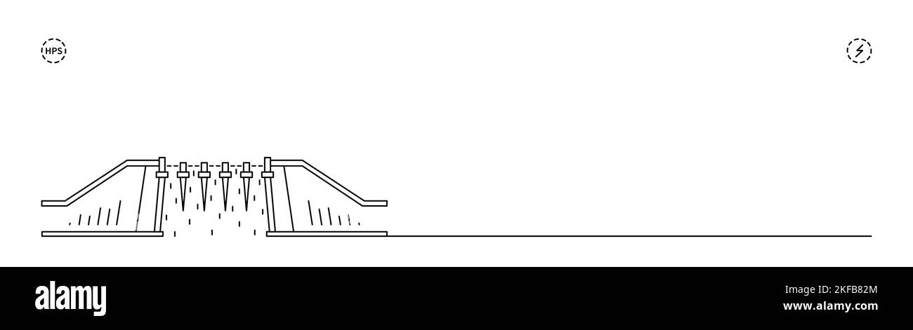 Centrale idroelettrica. Divisore con energia verde. Concetto di line art. Illustrazione Vettoriale