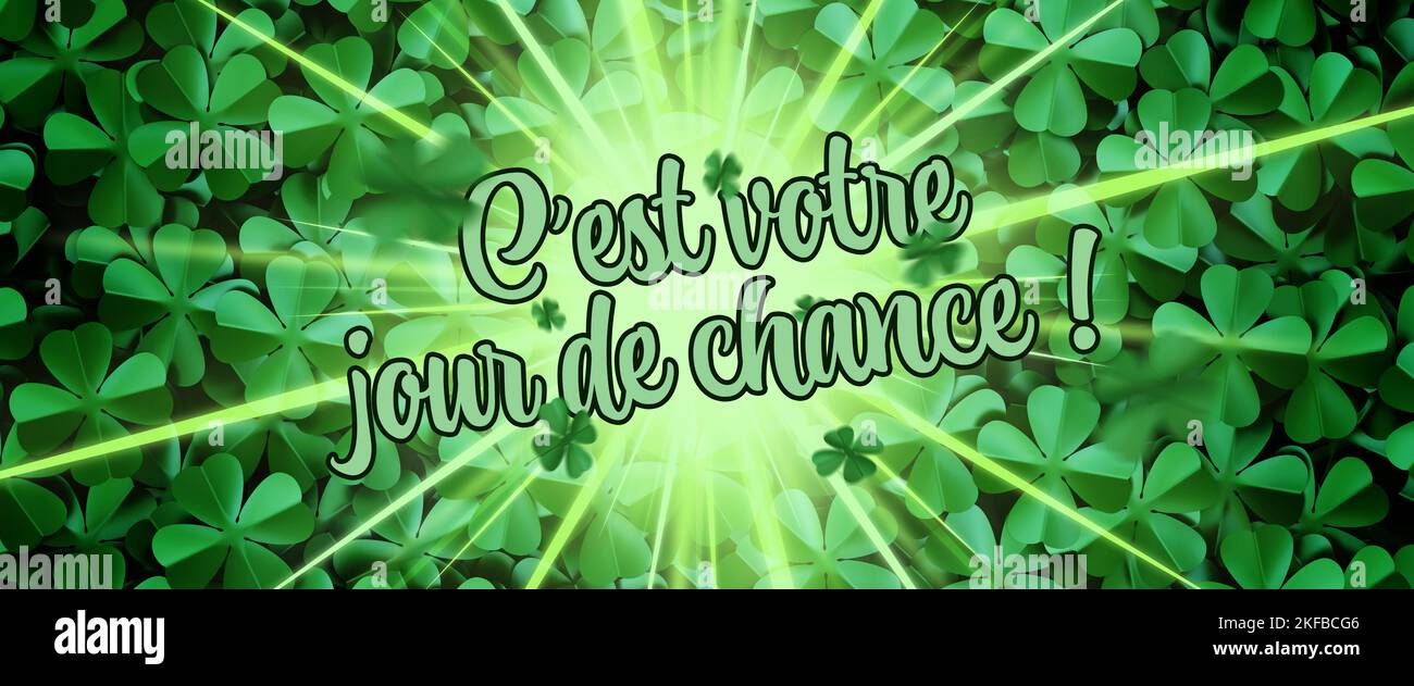 c'est votre jour de chance (giornata fortunata in inglese) - clovers banner vista dall'alto - rendering 3D Foto Stock