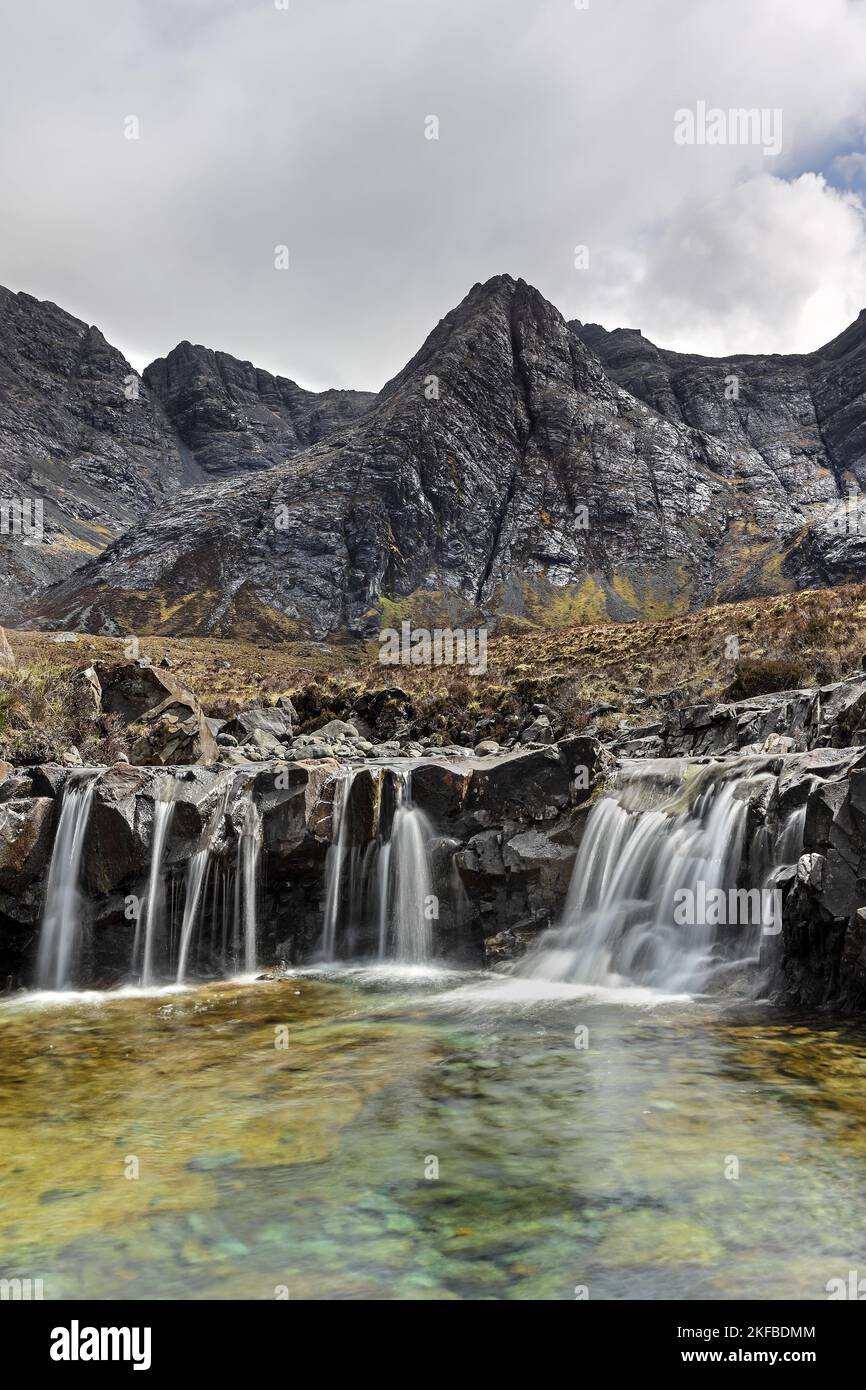 Fairy Pools, Glen fragile, Isola di Skye, Scozia, Regno Unito Foto Stock