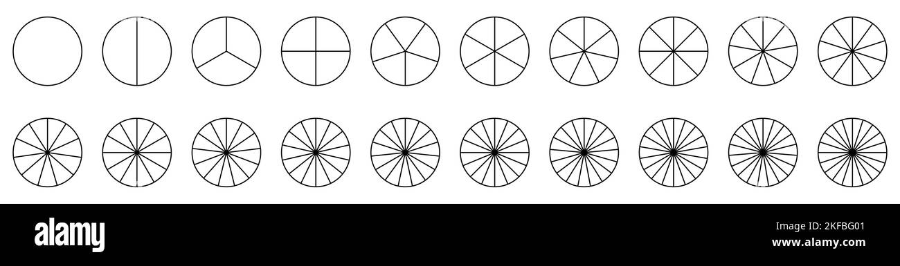 Set di icone delle sezioni del segmento. Sezione vettoriale 20. Icona grafici a torta. Illustrazione Vettoriale