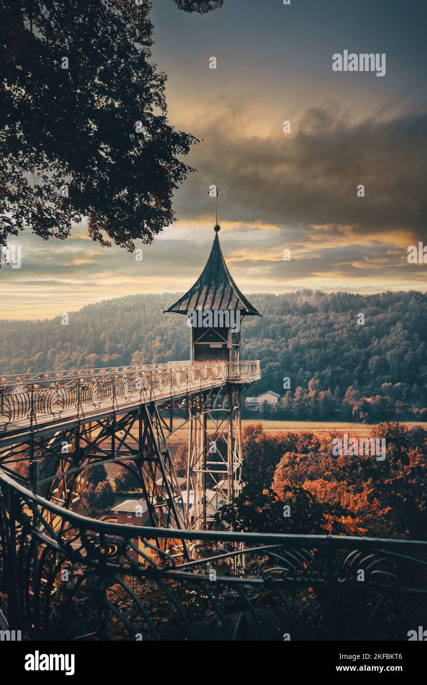 Ascensore storico Bad Schandau. Splendidi paesaggi panoramici a Bad Schandau. Foto Stock
