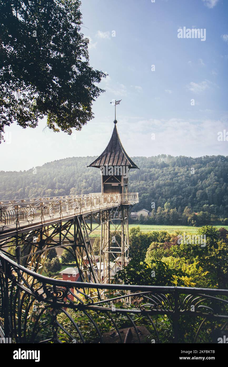 Ascensore storico Bad Schandau. Splendidi paesaggi panoramici a Bad Schandau. Foto Stock