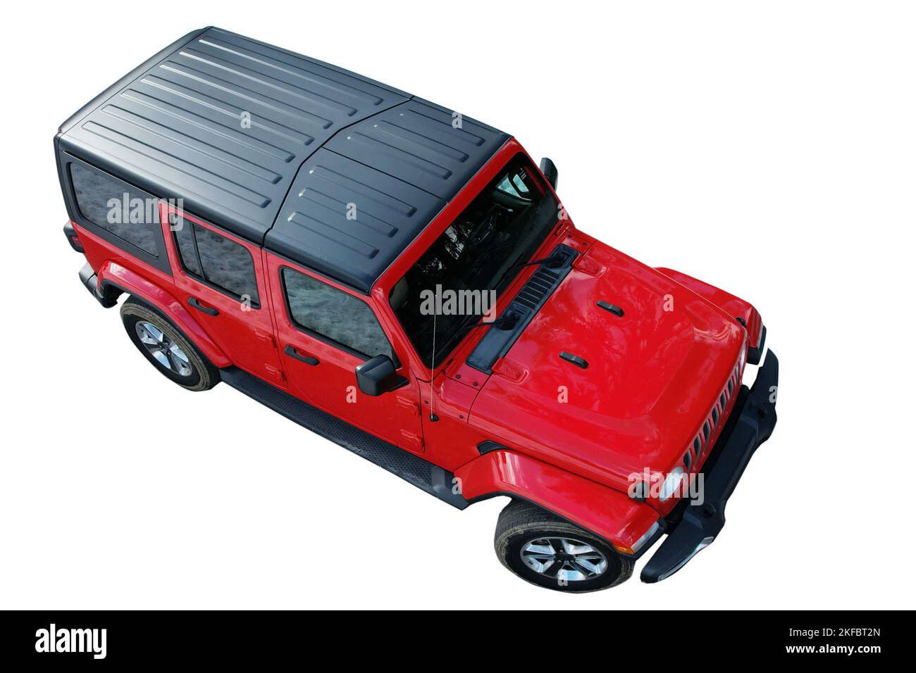 Vista isometrica dell'auto offroad rossa su sfondo bianco isolato dello studio Foto Stock
