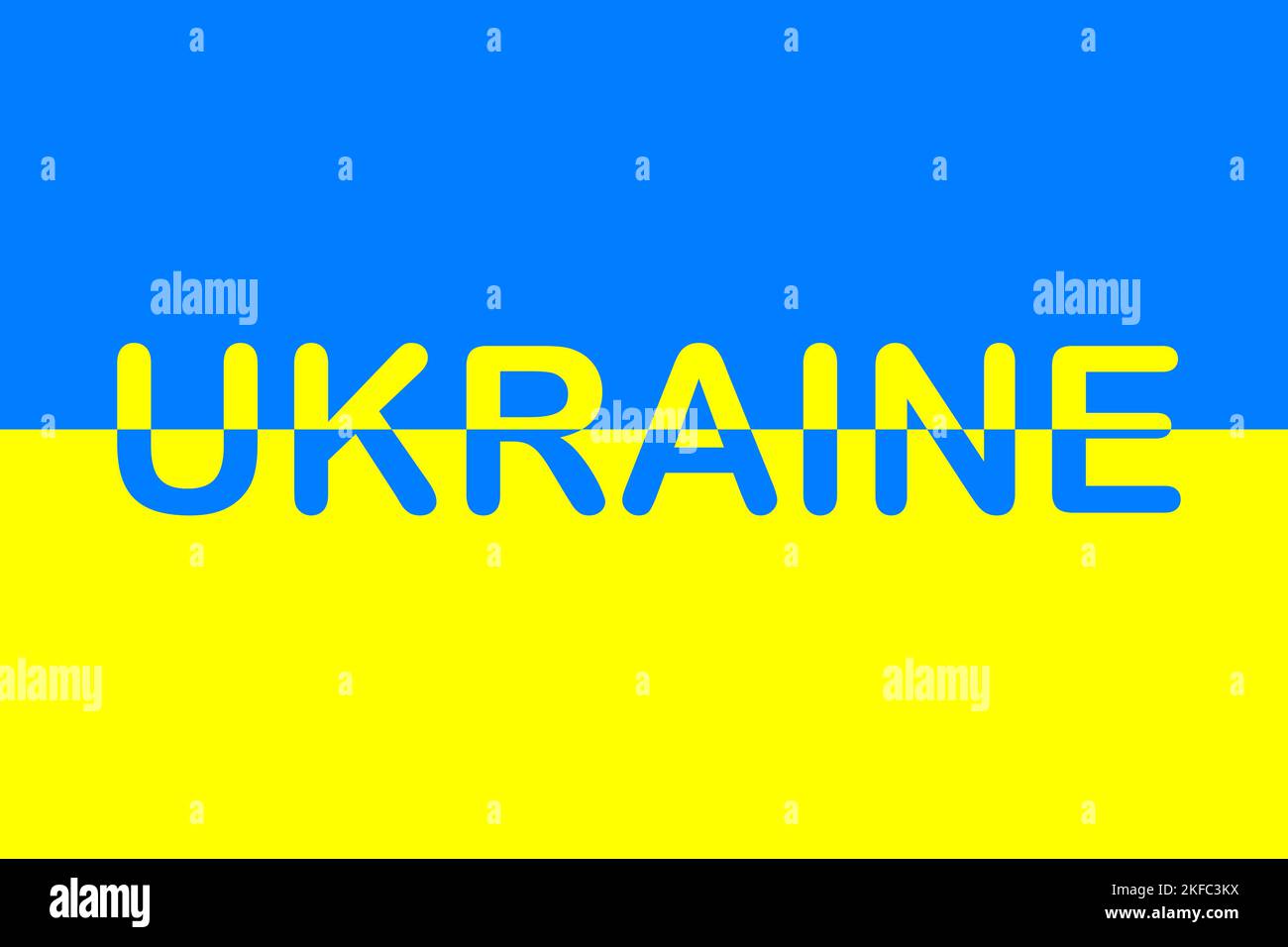 Ucraina. Banner, logo di colore blu e giallo su sfondo cartaceo. Bandiera patriottica Ucraina. Le parole scritte sulla scheda. Font grafico, testo colorato. Colo Foto Stock