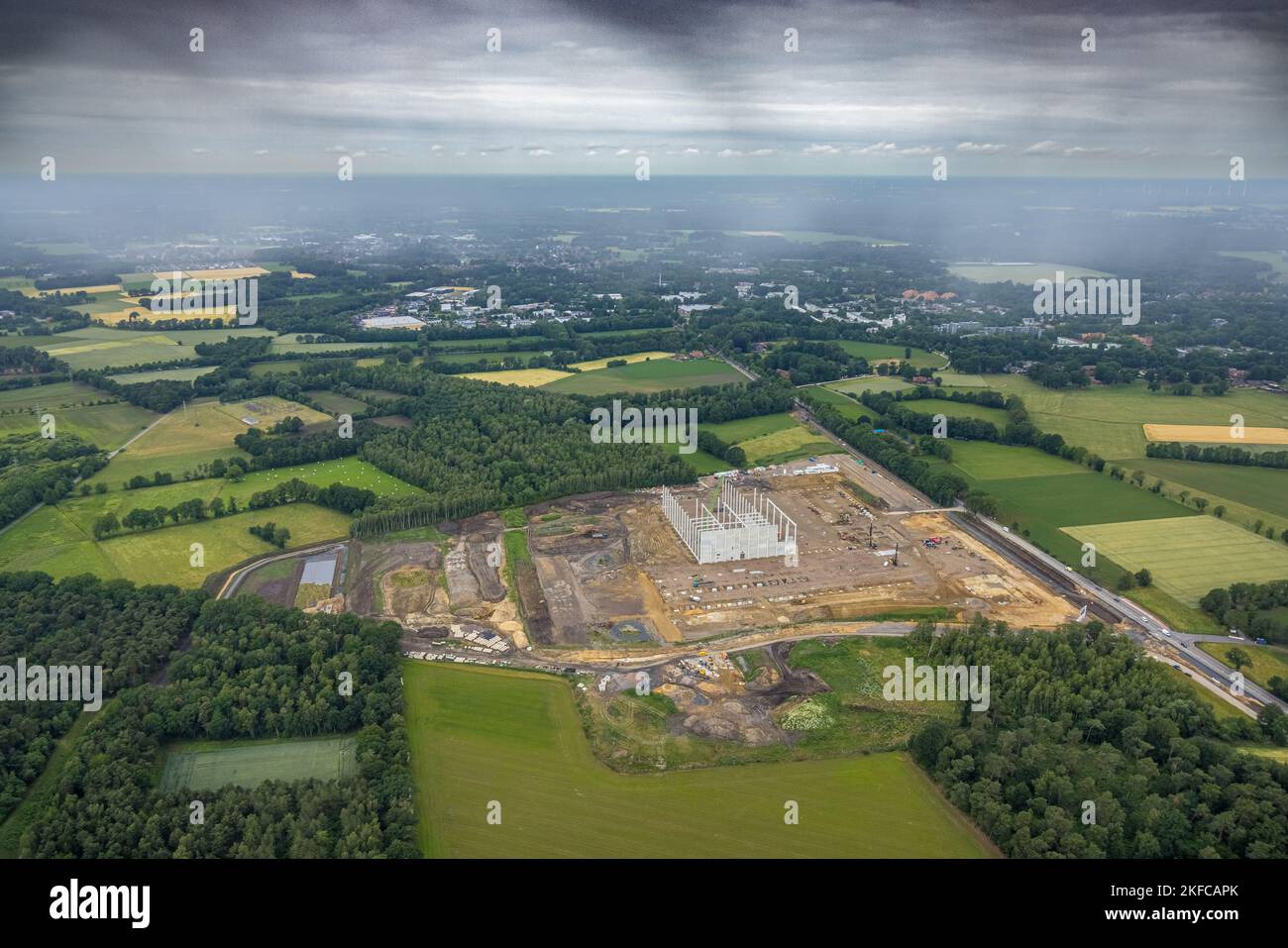 Veduta aerea, cantiere per il parco industriale Große Heide, ex pozzo Wulfen 1/2 del collirio Fürst Leopold, Barkenberg, Dorsten, Ruhr sono Foto Stock