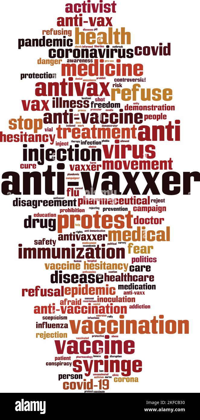 Concetto di nuvola di parole anti-vaxxer. Collage fatto di parole su anti-vaxxer. Illustrazione vettoriale Illustrazione Vettoriale