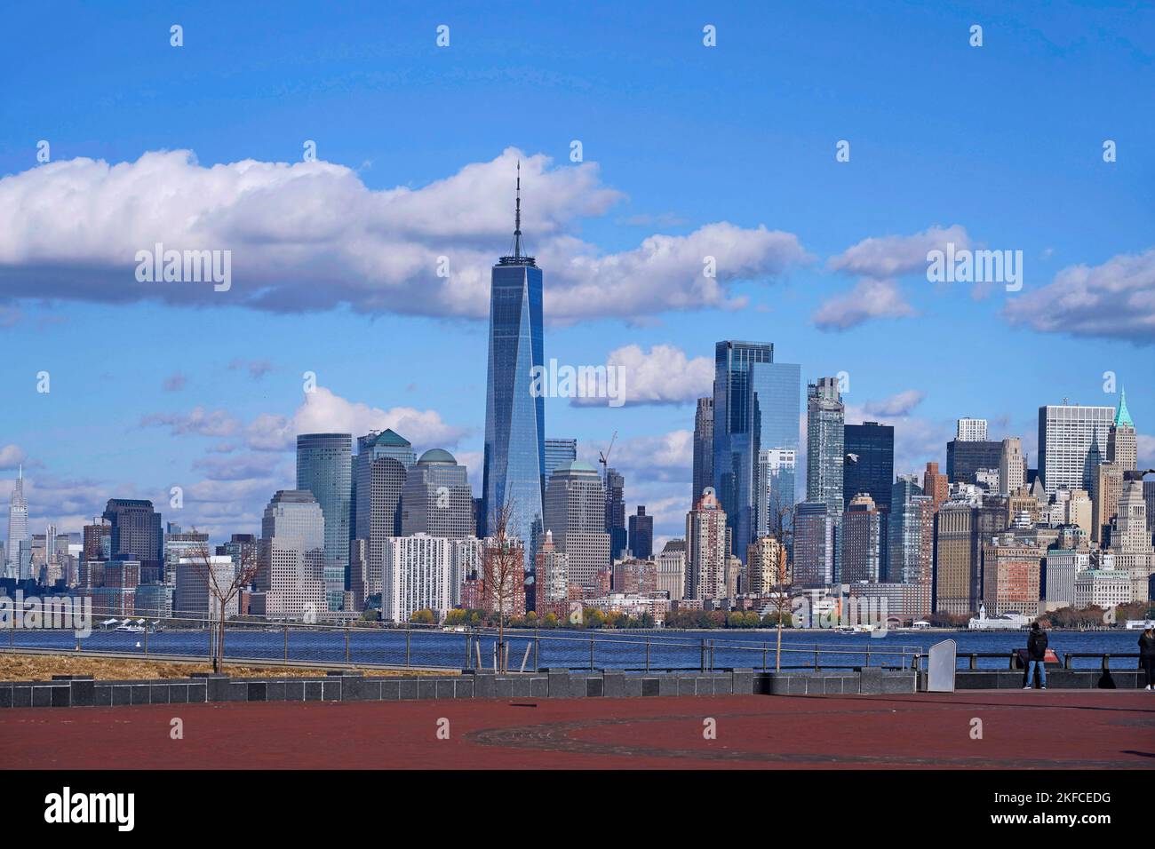 Vista dello skyline di Manhattan dal Liberty Island National Park Foto Stock