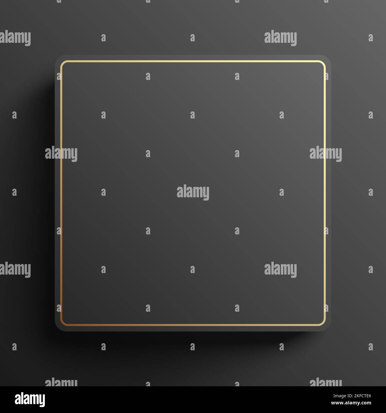 Esclusivo sfondo nero a forma quadrata con contorno dorato. Elegante banner vettoriale astratto con spazio di copia. Illustrazione Vettoriale