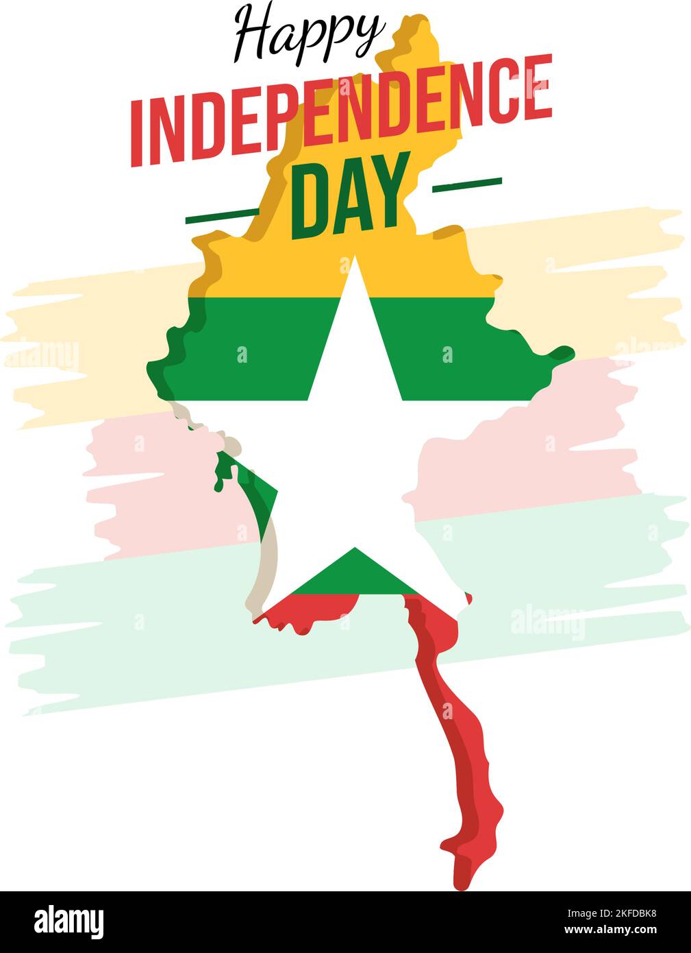 Celebrare Myanmar Independence Day il 4th gennaio con bandiere in Cartoon piano sfondo modelli disegnati a mano Illustrazione Illustrazione Vettoriale