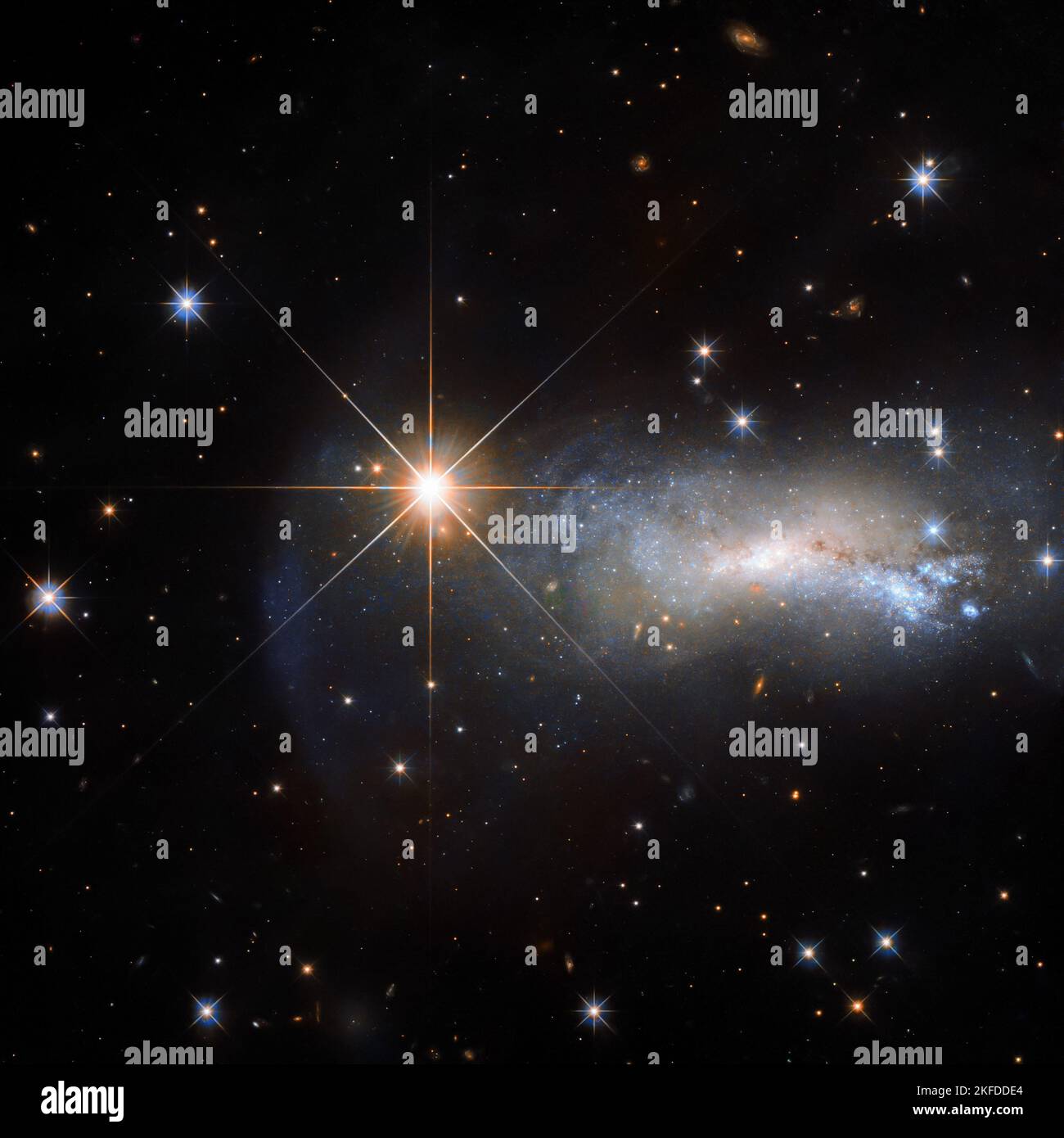 L'immagine telescopica cattura una galassia e una stella chiamata Lacerta Star. Stelle scintillanti nello spazio esterno. Elementi di questa immagine forniti dalla NASA. Foto Stock