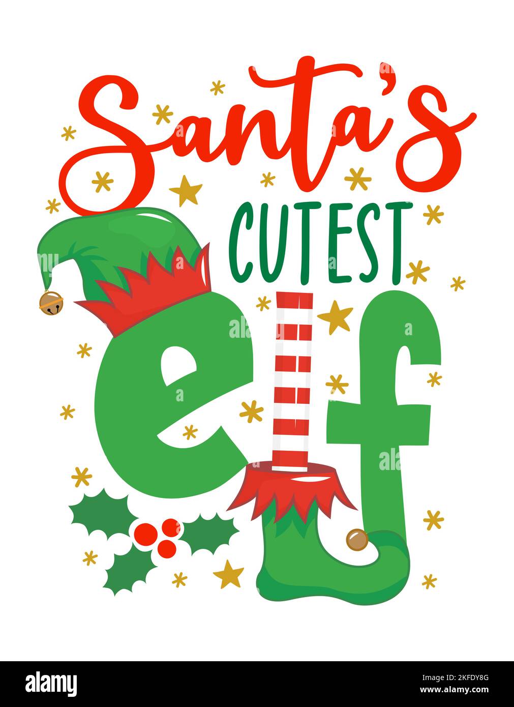 L'elfo più bello di Babbo Natale - frase per gli abiti di Natale o maglioni brutti. Lettere disegnate a mano per biglietti di auguri di Natale, inviti. Ideale per t-shirt, tazza, Illustrazione Vettoriale