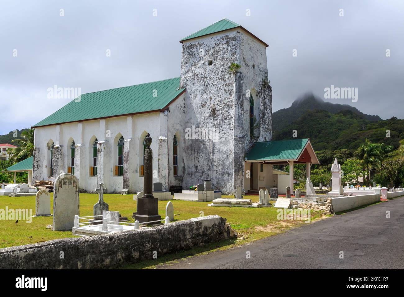 La storica Cook Islands Christian Church ad Avarua, Rarotonga, Cook Islands. Fu costruita dai missionari nel 1853. Foto Stock
