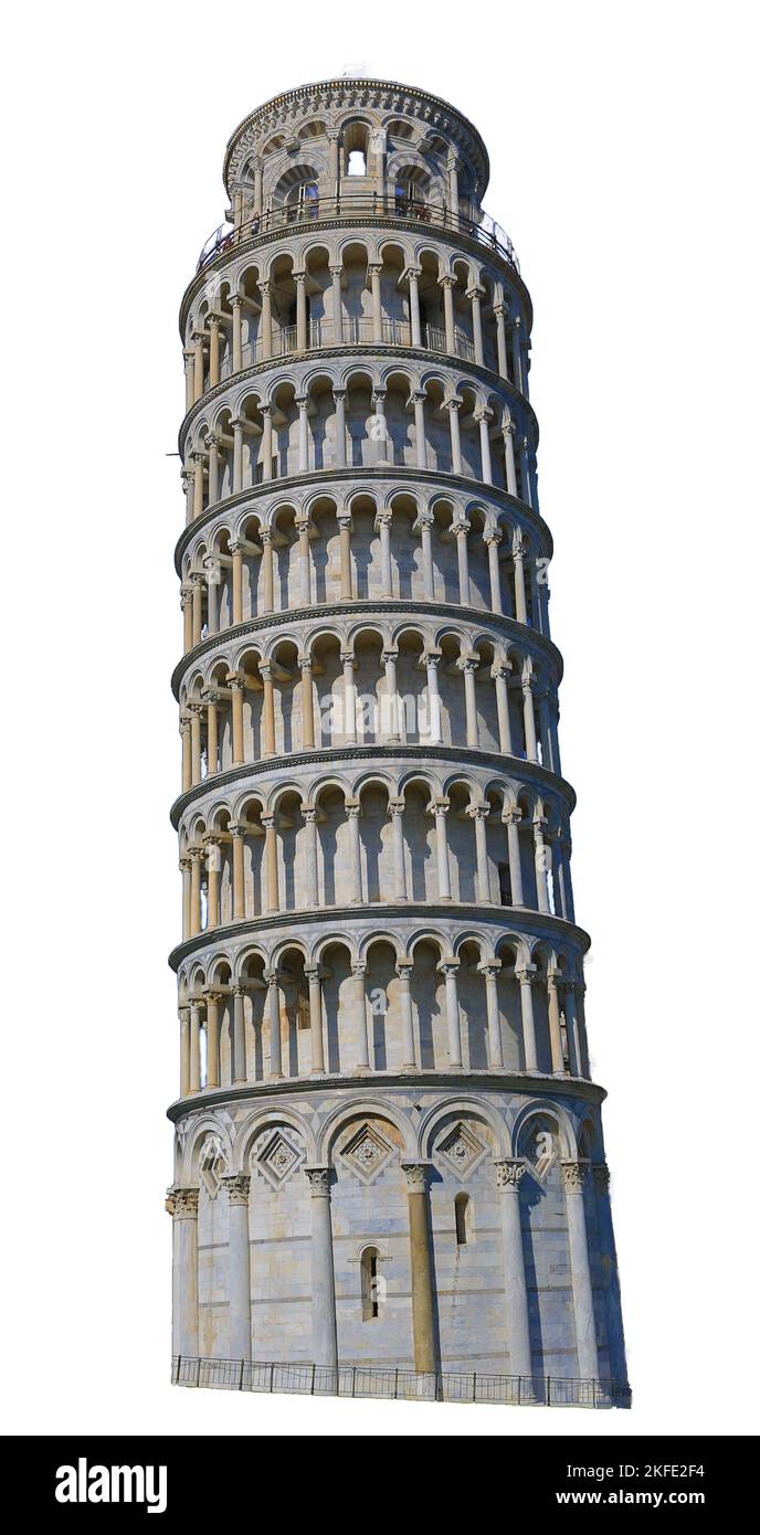 Torre pendente a Pisa. Vista a grandezza naturale della famosissima Torre di Pisa, foto isolata e ad alta risoluzione della Torre di Pisa. Pizza, Piaza, Pisa Foto Stock