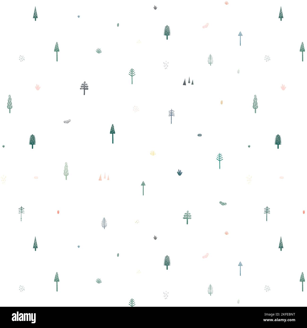 Modello vettoriale senza cuciture con graziosi alberi di Natale su sfondo bianco. Illustrazione del modello in stile cartoon minimale. Carta da parati astratta doodle. Illustrazione Vettoriale