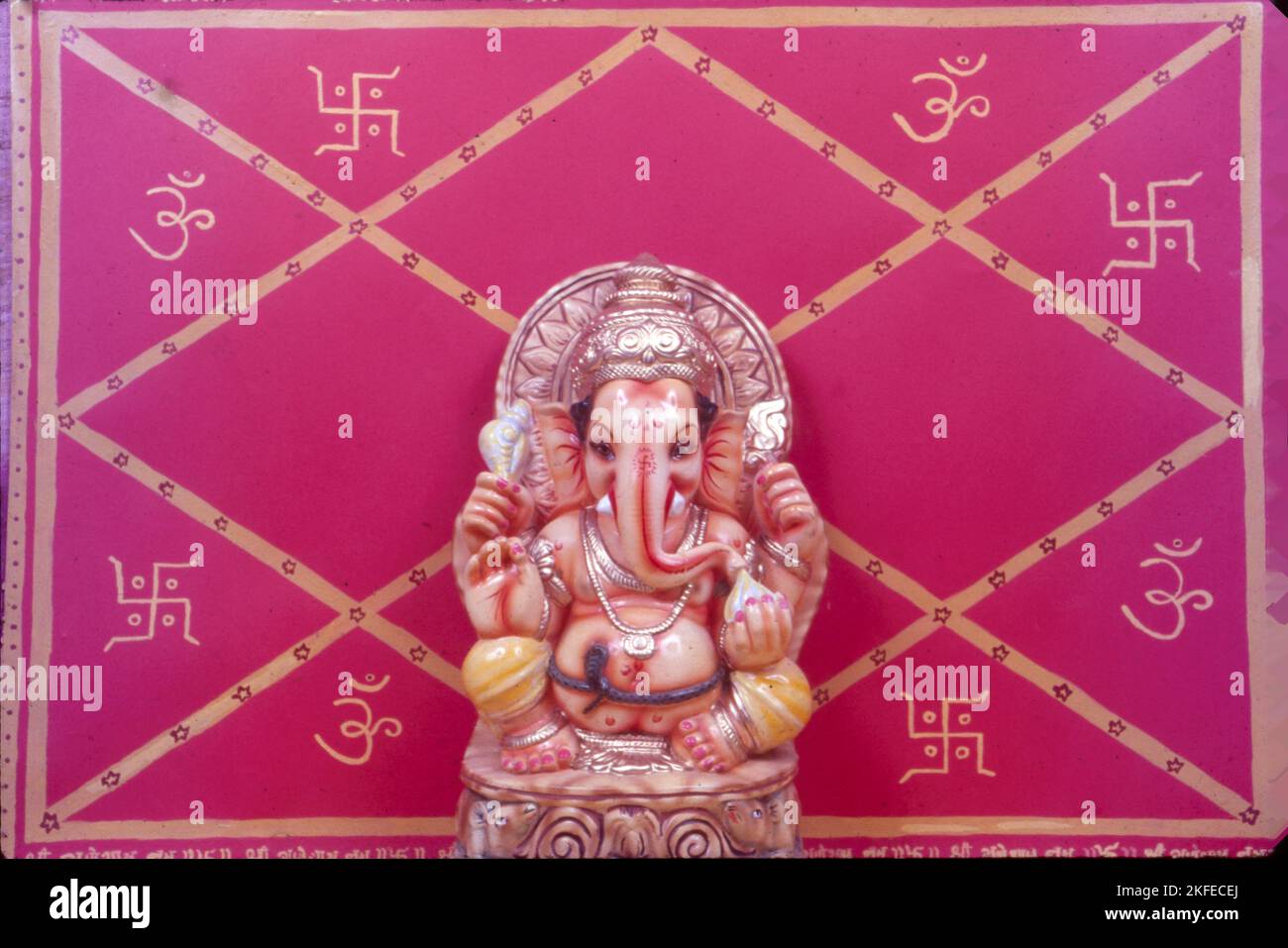 Ganesh Idol, Astrological Chart background, India Foto Stock