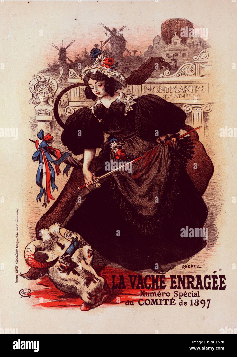 Affiche pour la "Vache enrag&#xe9;e"., c1899. [Editore: Imprimerie Chaix; luogo: Parigi] Foto Stock