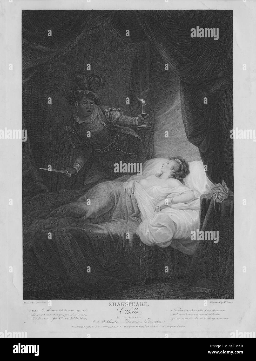 Shakespeare [Shakespeare]; Othello; atto V, scena II; Una camera da letto; Desdemona a letto addormentato., c1799. [Editore: J. &amp; J. Boydell; luogo: Londra] Foto Stock
