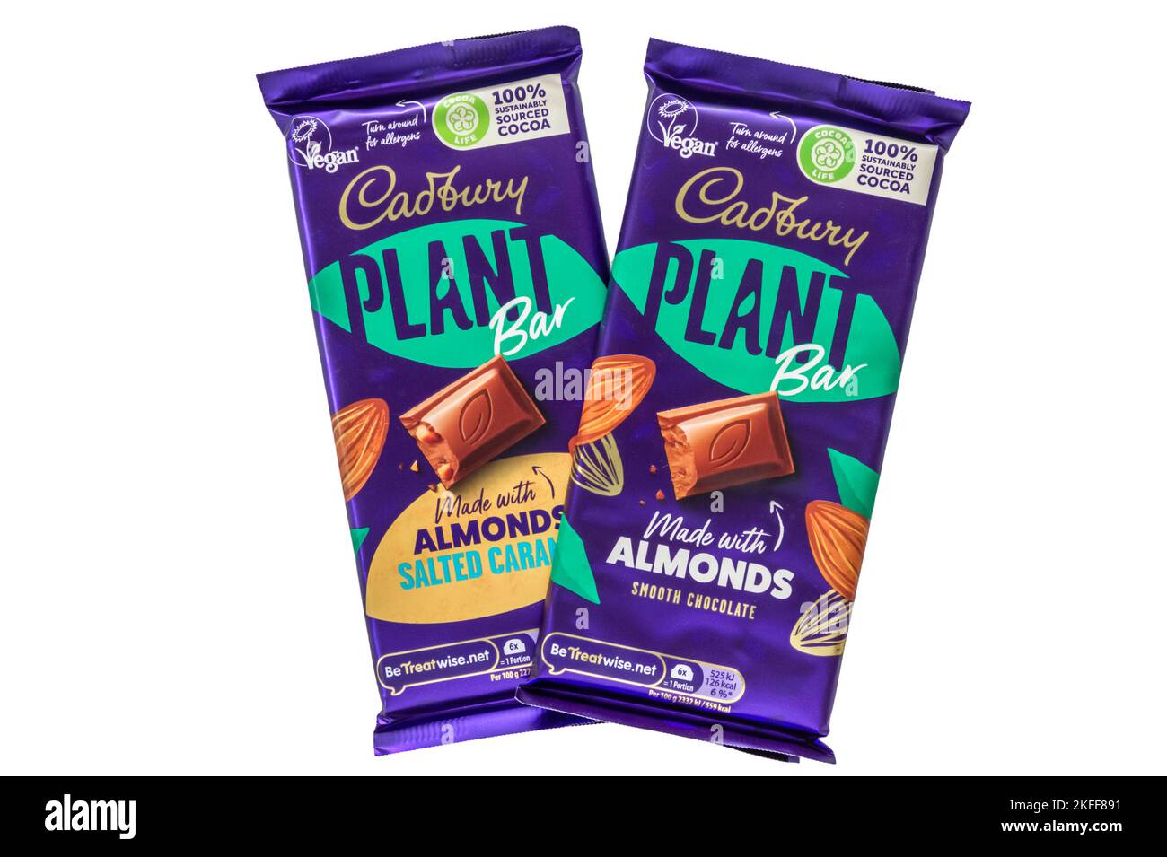 Barre di cioccolato vegano della pianta di Cadbury. Foto Stock