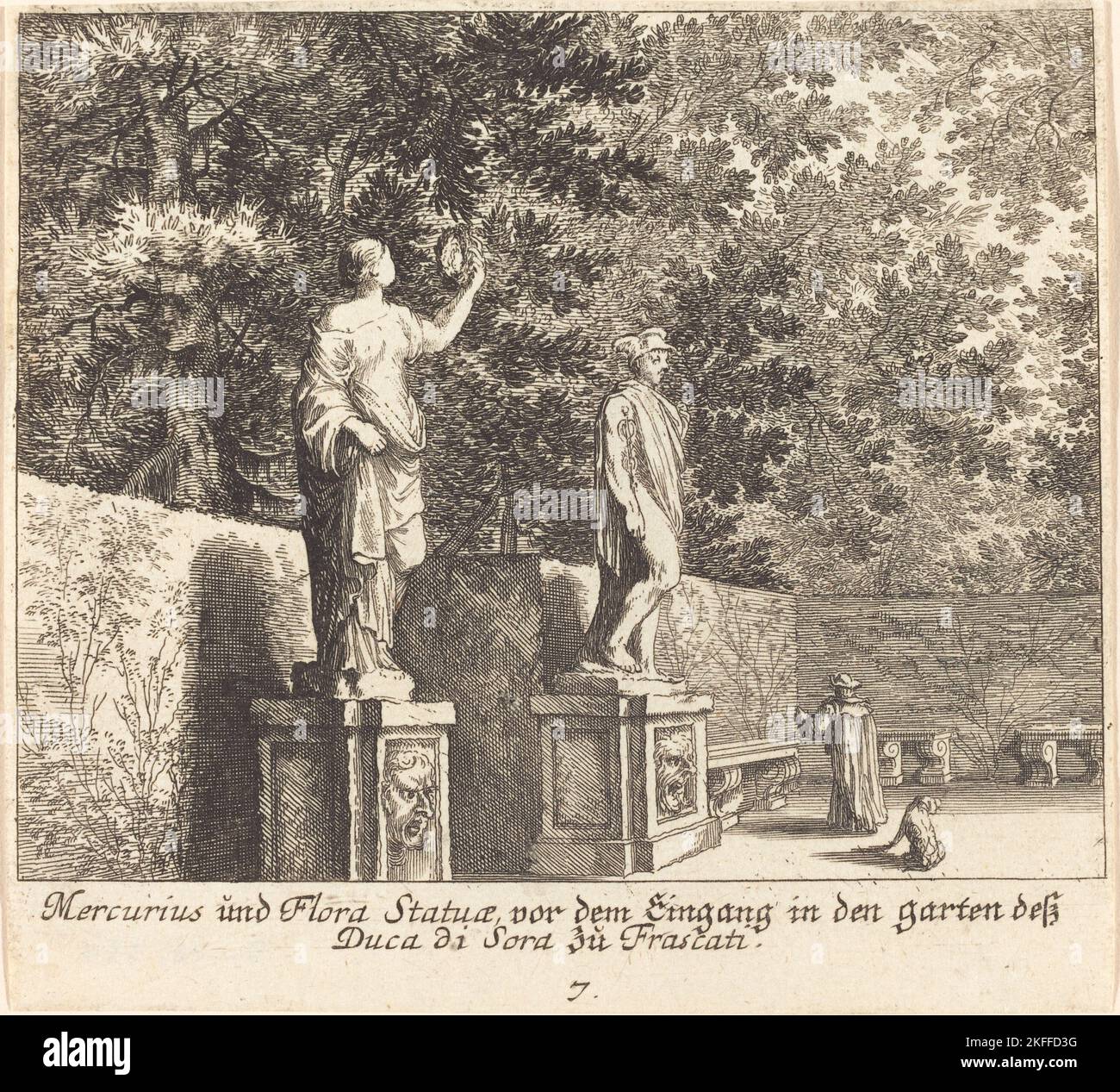 Statue di Mercurio e Flora, Giardini del Duca di Sora, Frascati, 1681. Foto Stock