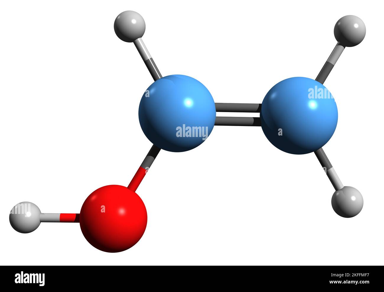 3D immagine di alcol vinilico formula scheletrica - struttura chimica molecolare di idrossietilene isolato su sfondo bianco Foto Stock