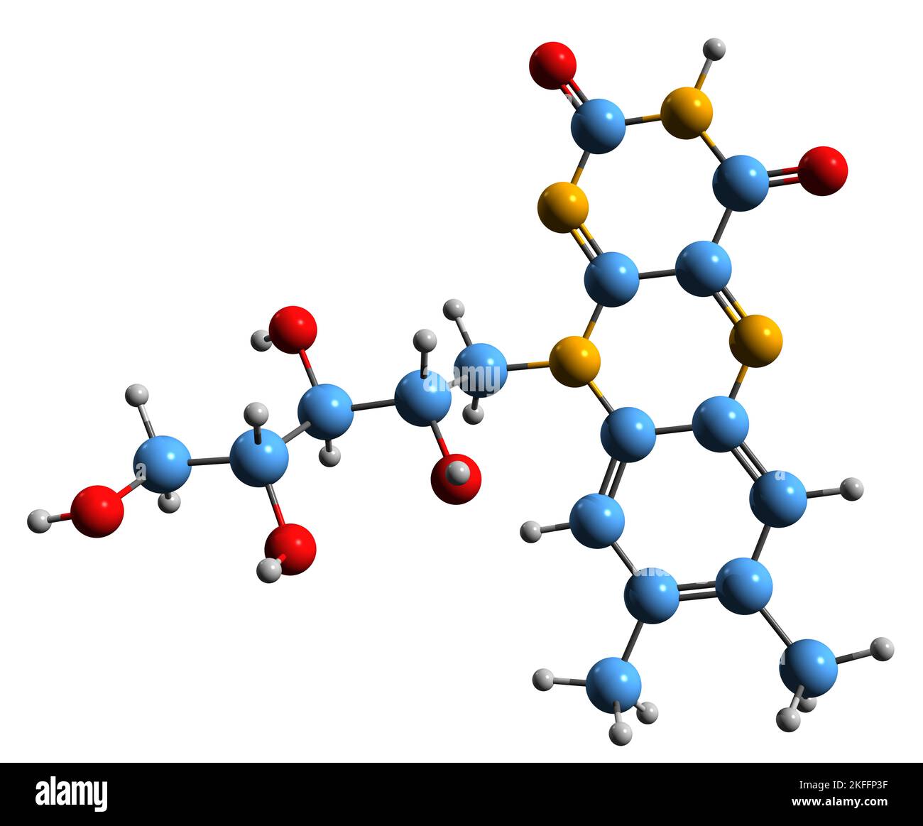 3D immagine della formula scheletrica Riboflavina - struttura chimica molecolare della vitamina B2 isolata su sfondo bianco Foto Stock