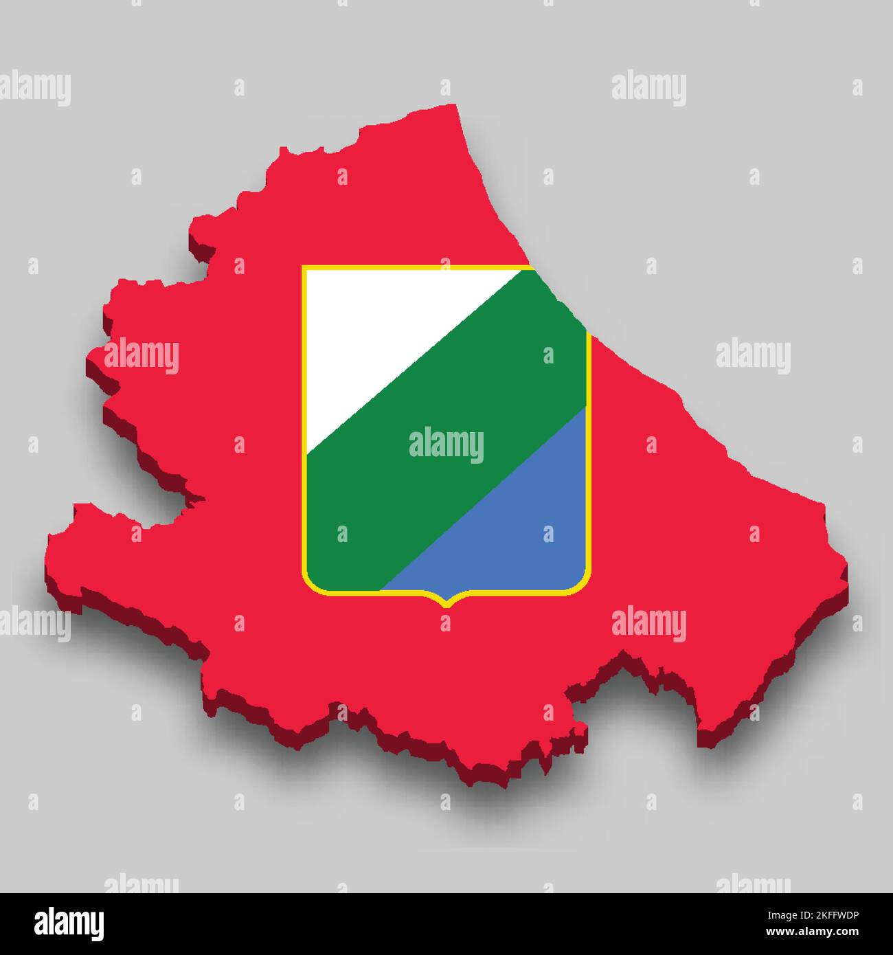 3D Mappa isometrica dell'Abruzzo è una regione italiana con bandiera nazionale Illustrazione Vettoriale
