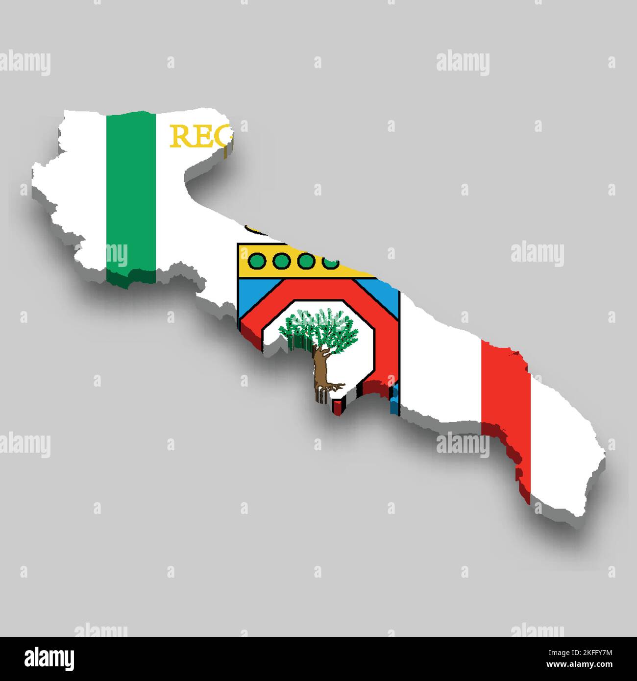 3D Mappa isometrica della Puglia è una regione italiana con bandiera nazionale Illustrazione Vettoriale