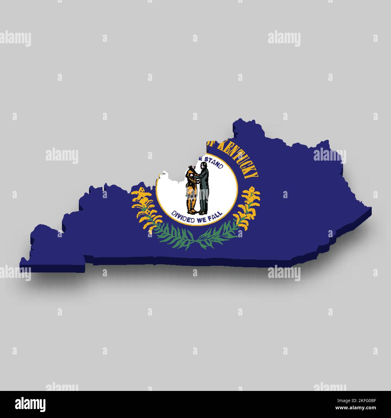 3D Isometric Map of Kentucky è uno stato degli Stati Uniti con bandiera nazionale Illustrazione Vettoriale