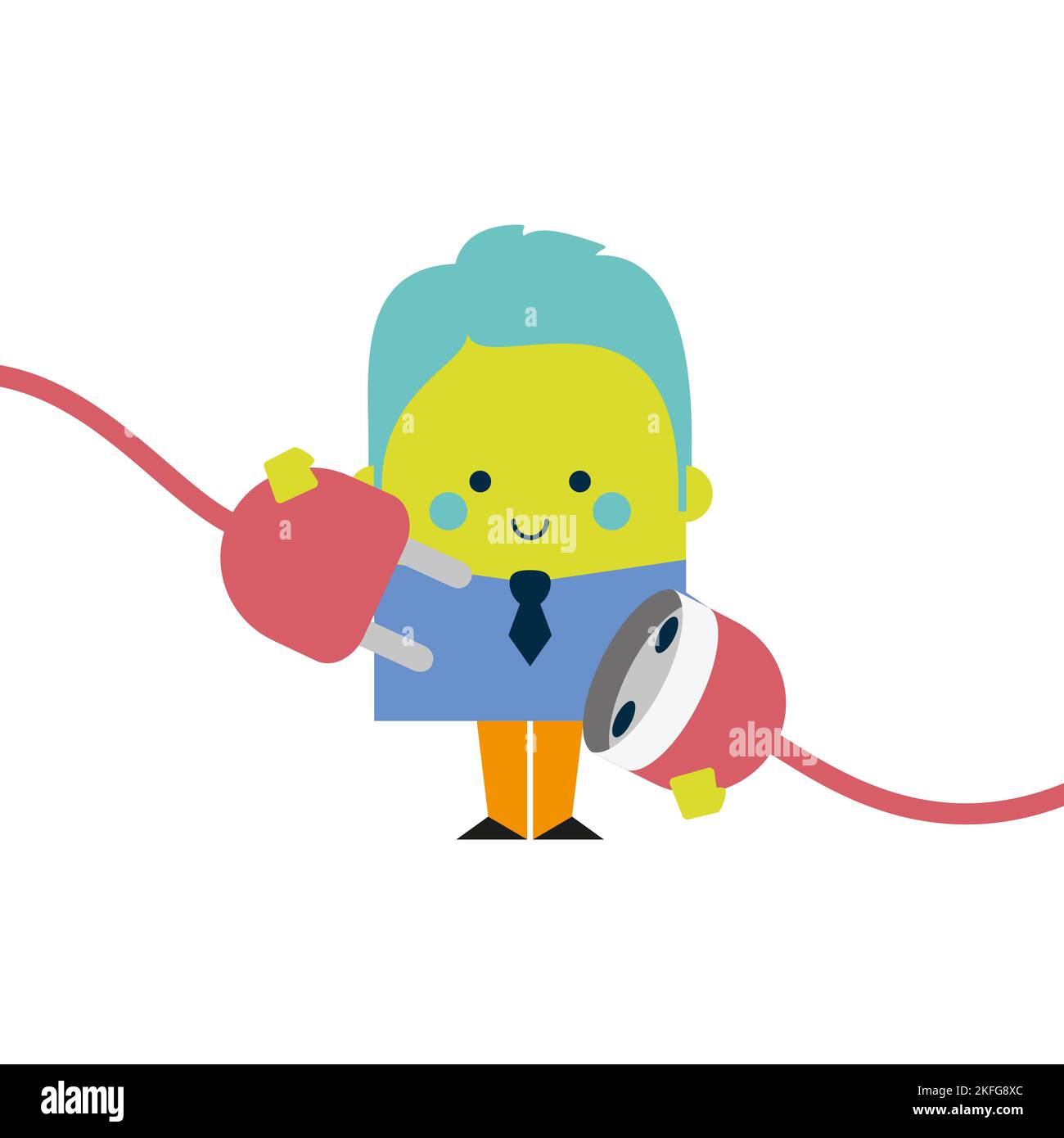 Illustrazione di un uomo d'affari felice che collega una presa elettrica - il commercio ed il tema di disegno di lavoro Foto Stock