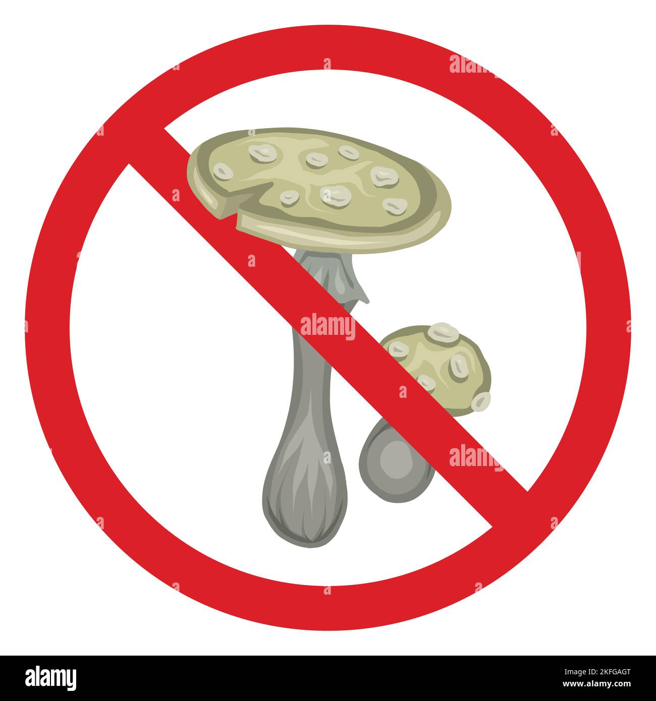 Segno di divieto vettoriale con fungo velenoso. Volare agarico nel cartello di divieto. Non mangiare o raccogliere funghi. Pericolo di avvelenamento Illustrazione Vettoriale