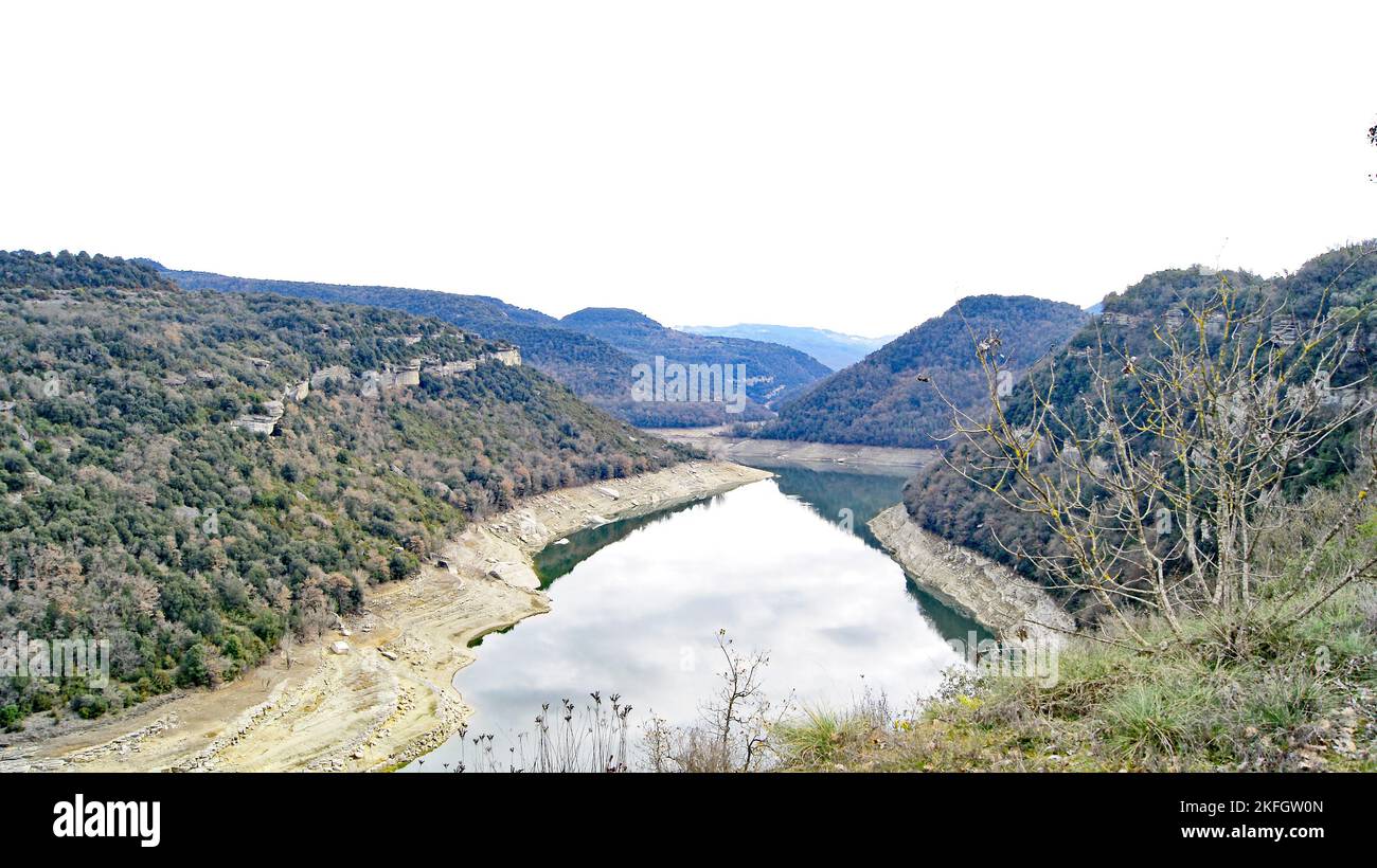 Pantano de Sau nelle regioni di Vilanova de Sau, Osona e de la Selva, Río Ter, Barcellona, Catalunya, Spagna, Europa Foto Stock