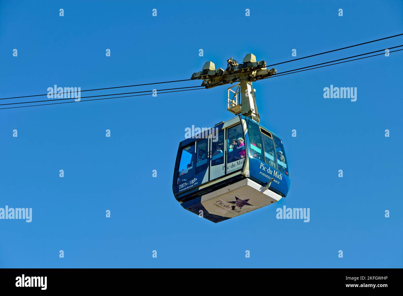 Funivia PIC du Midi a la Mongie, Hautes Pyrenees, Occitania, Francia. Foto Stock