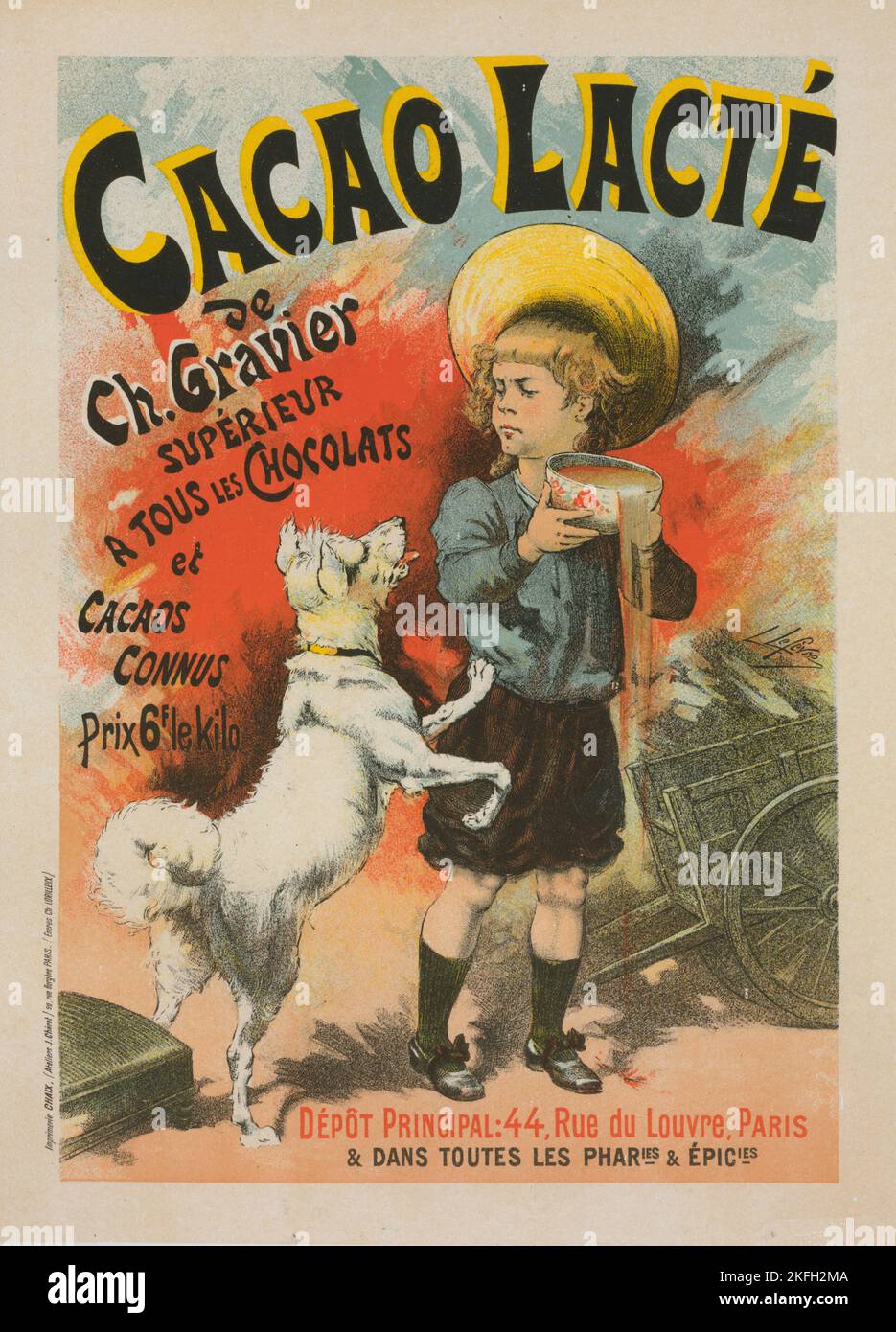 Affiche pour le "cacao lact&#xe9;, de CH. Gravier", c1896. [Editore: Imprimerie Chaix; luogo: Parigi] Foto Stock