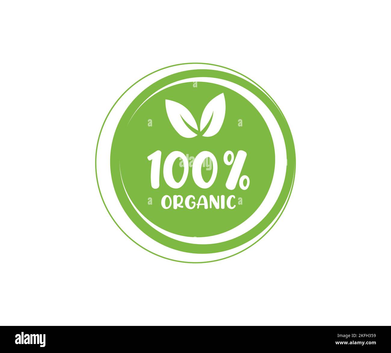 100% adesivo organico etichetta badge timbro logo design. 100 % etichetta organica verde Eco. Icona organica al 100%. Badge alimenti sani, fresco eco. Illustrazione Vettoriale