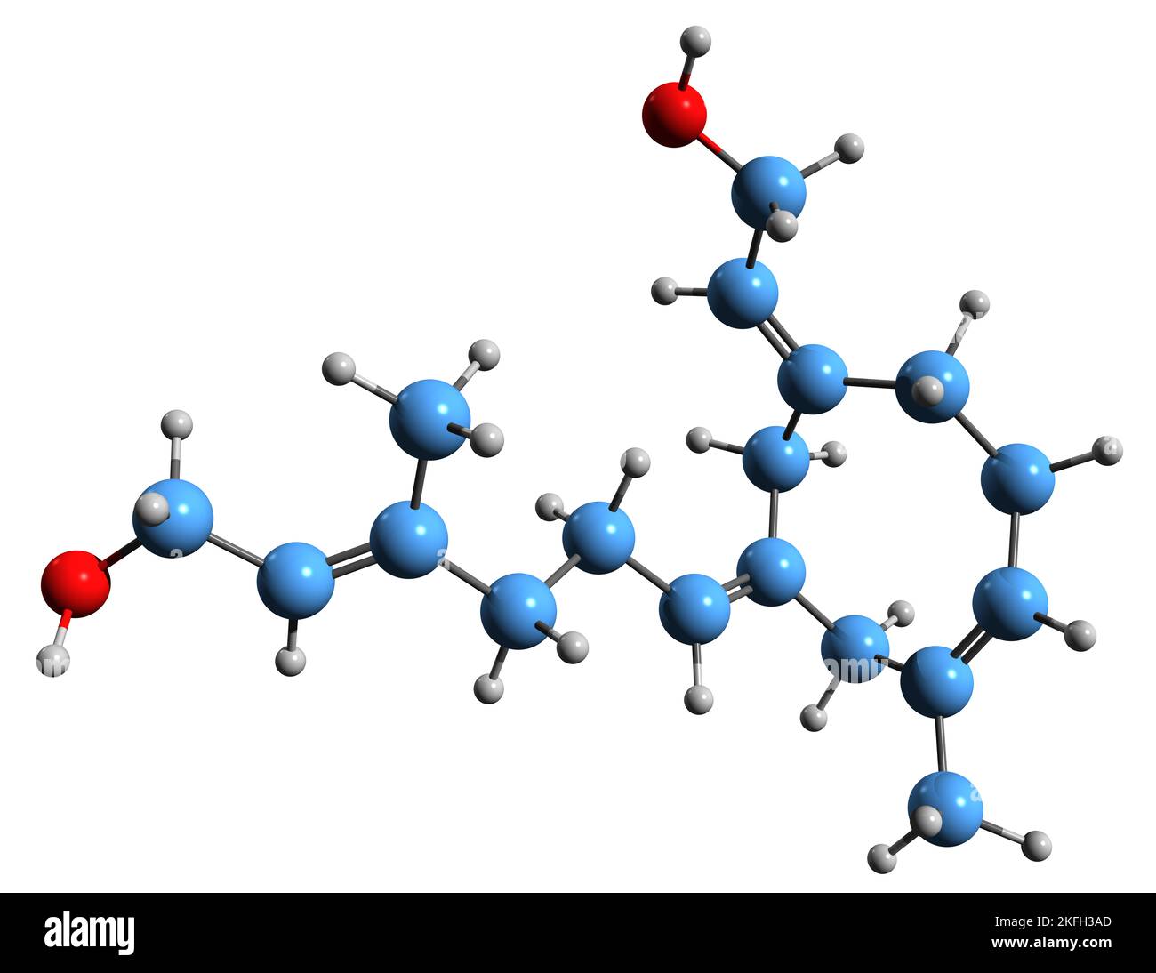 3D immagine di Geraniol formula scheletrica - struttura chimica molecolare del monoterpenoide isolato su sfondo bianco Foto Stock 3D immagine di Geraniol formula scheletrica - struttura chimica molecolare del monoterpenoide isolato su sfondo bianco Foto Stock