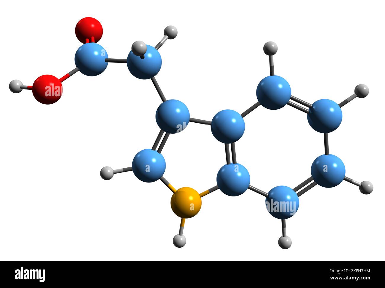 3D immagine della formula scheletrica dell'acido indolo-3-acetico - struttura chimica molecolare dell'eteroauxina dell'ormone vegetale isolata su sfondo bianco Foto Stock