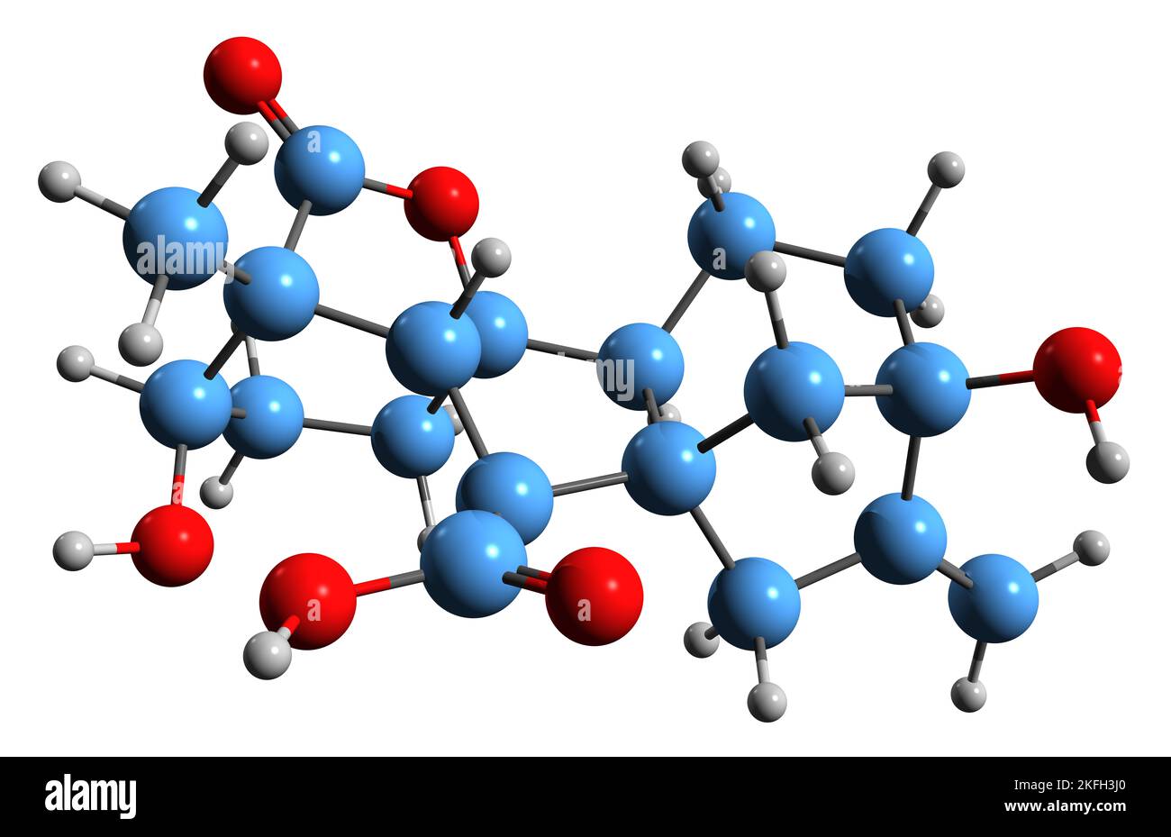 3D immagine di gibberellina A1 formula scheletrica - struttura chimica molecolare dell'ormone vegetale isolato su sfondo bianco Foto Stock