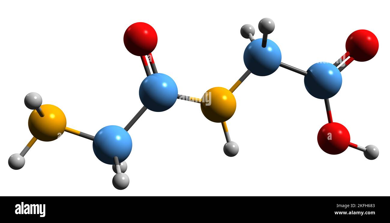 3D immagine di glicilglicina formula scheletrica - struttura chimica molecolare di Diglycocoll isolato su sfondo bianco Foto Stock