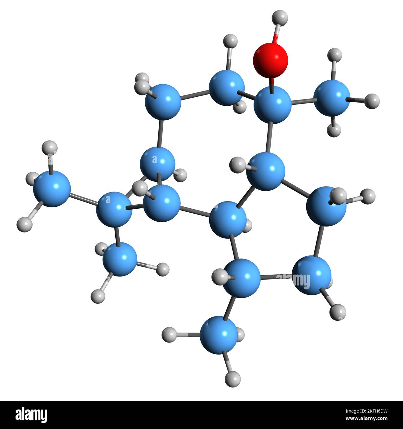 3D immagine di Globulol formula scheletrica - struttura chimica molecolare di Hydroxyaromadendrane isolato su sfondo bianco Foto Stock