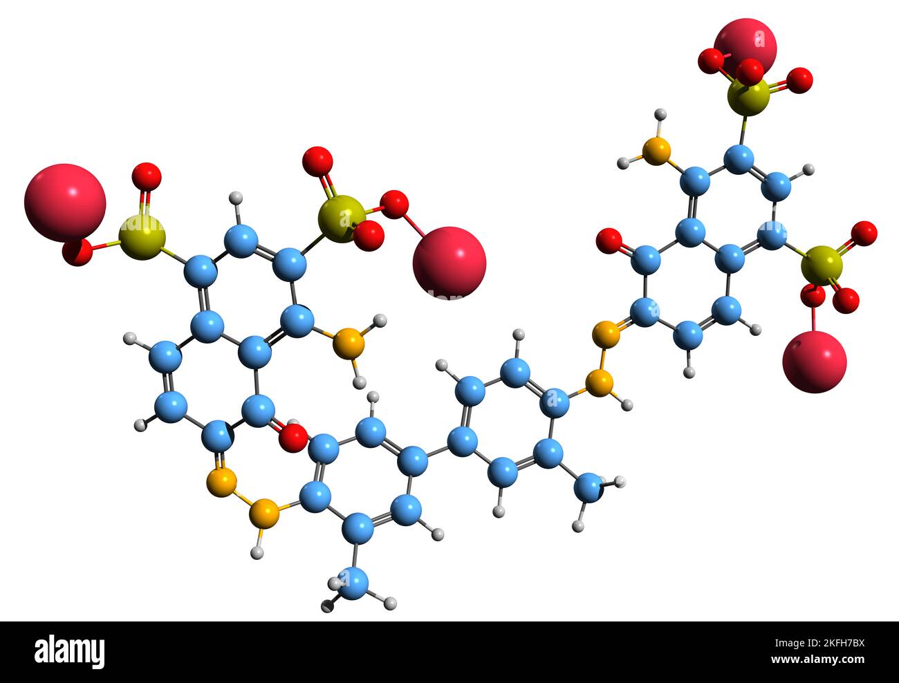 3D immagine di Evans formula scheletrica blu - struttura chimica molecolare di microscopia colorante azo isolato su sfondo bianco Foto Stock
