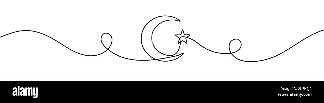 Bandiera turca in stile disegno a linea continua. Line art della luna con una stella. Illustrazione vettoriale. Sfondo astratto Illustrazione Vettoriale