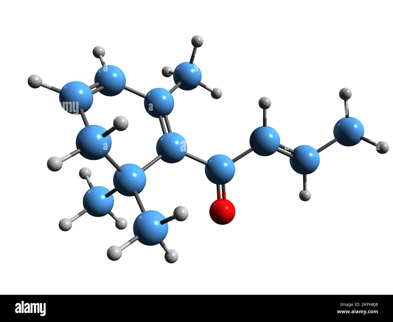 3D immagine di damascenone formula scheletrica - struttura chimica molecolare dell'agente odorante isolato su sfondo bianco Foto Stock