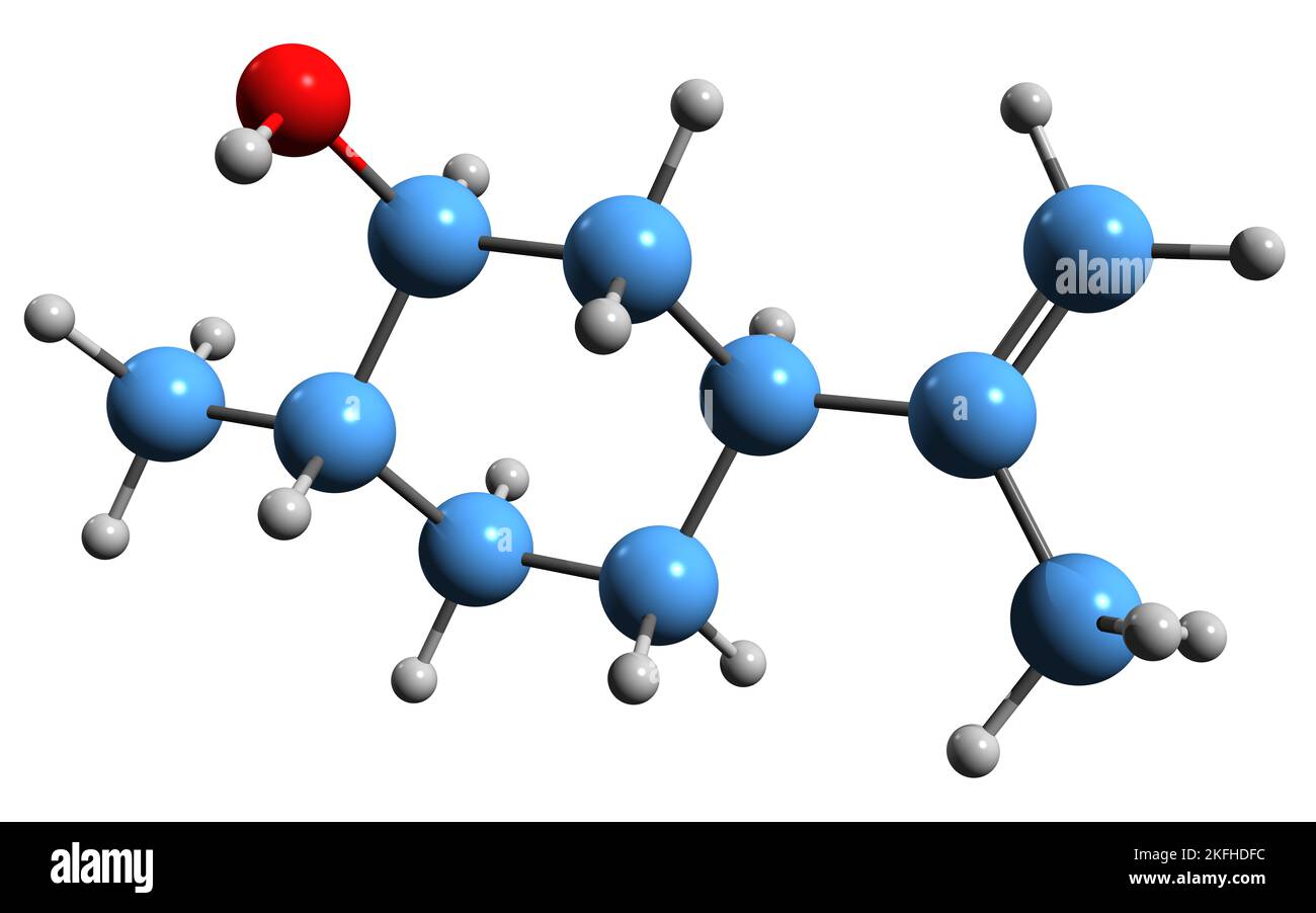 3D immagine della formula scheletrica di Diidrocarveolo - struttura chimica molecolare del monoterpenoide 8-p-Menthen-2-olo isolato su sfondo bianco Foto Stock