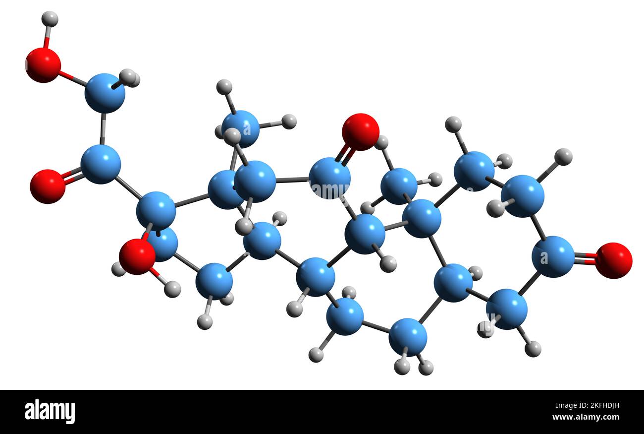 3D immagine di Diidrocortisone formula scheletrica - struttura chimica molecolare di steroidi endogeni isolati su sfondo bianco Foto Stock