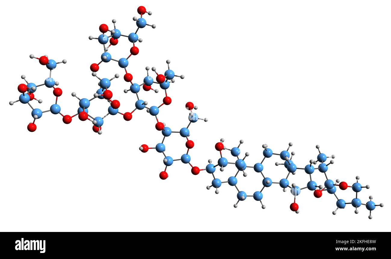 3D immagine di Digitonin formula scheletrica - struttura chimica molecolare di Digitin saponin steroideo isolato su sfondo bianco Foto Stock