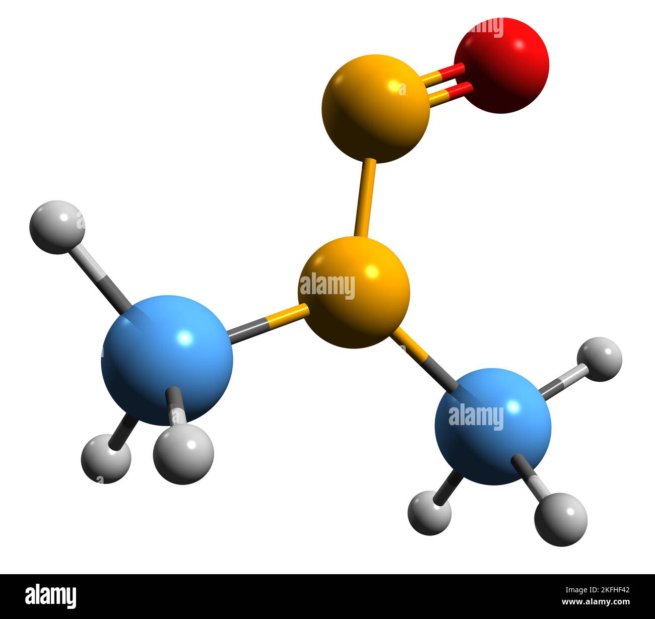 3D immagine della formula scheletrica della N-nitrosodimetilammina - struttura chimica molecolare della dimetilnitrosamina isolata su sfondo bianco Foto Stock
