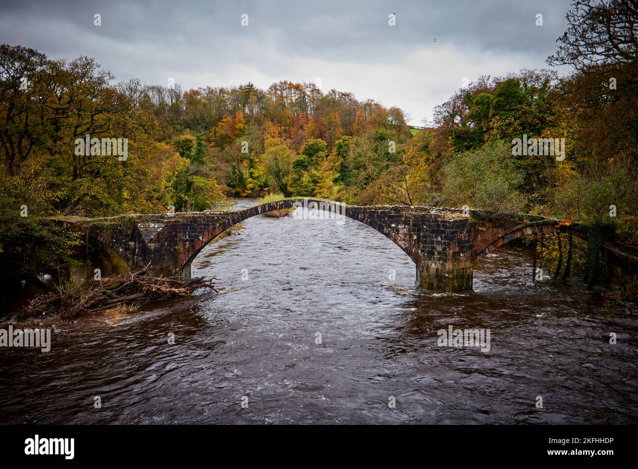 Il vecchio ponte di Cromwell, sul fiume Hodder, Lancashire Foto Stock