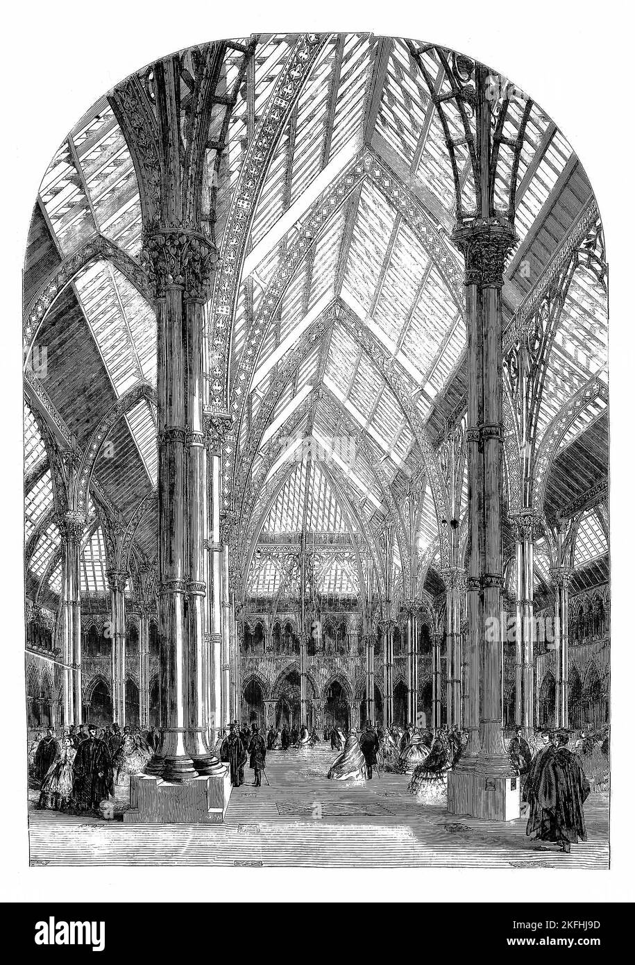 Vista dal 1861 del nuovo Oxford University Museum. Prima della sua istituzione, la collezione di esemplari di storia anatomica e naturale dell'università era diffusa in tutta la città, così come le strutture per l'insegnamento. Il Professore Regionale di Medicina, Sir Henry Acland, iniziò la costruzione del museo tra il 1855 e il 1860, per riunire tutti gli aspetti della scienza intorno a un'area di esposizione centrale. Oxfordshire, Inghilterra Foto Stock